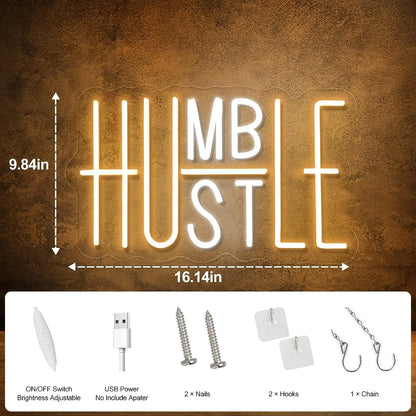 Hustle/Humble LED Neon Sign for Wall Decor,,