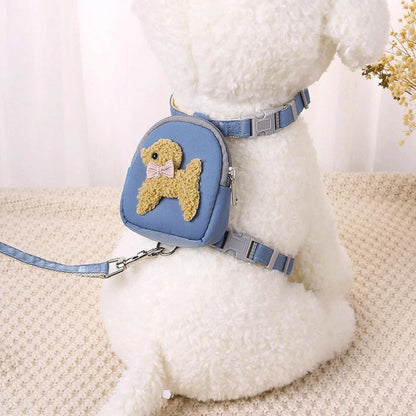 Dog Vest Harness Adjustable Chest  Puppy Outdoor Walking Leash with Cute Snack-Bag Dog Harness