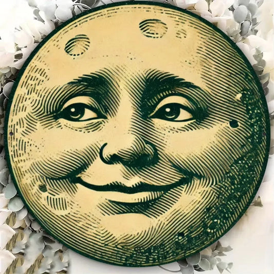"Smiling Moon" Vintage Metal Tin Sign – Wall Art.