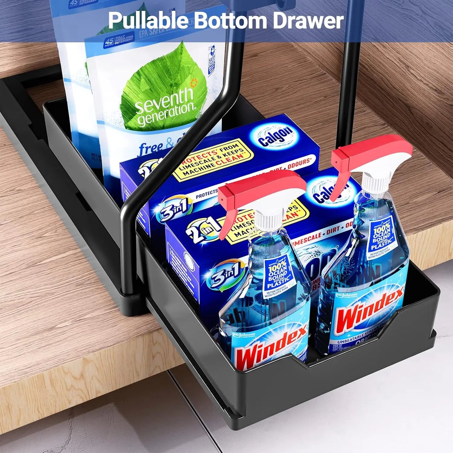 Under-sink storage rack, kitchen cabinet storage, dual-slide storage drawer,