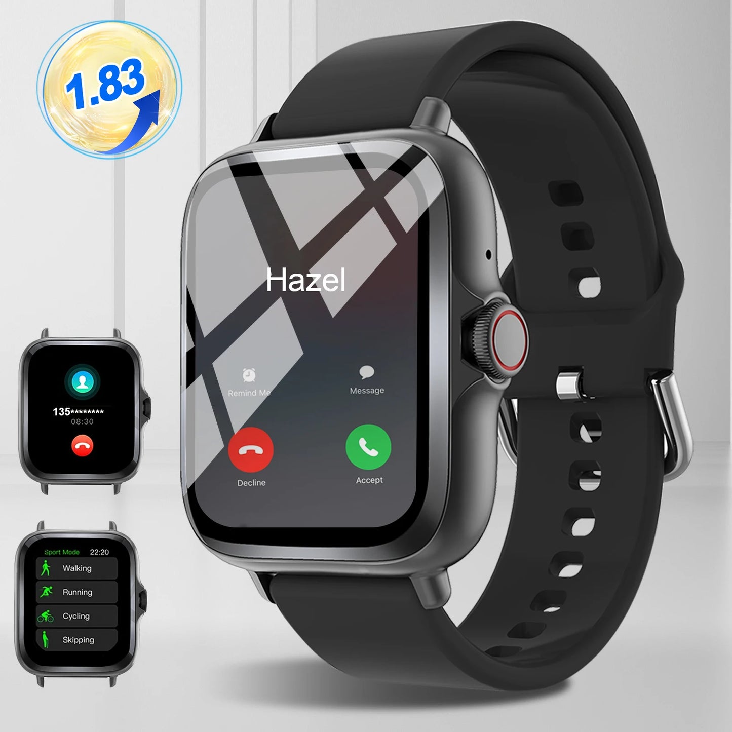 Smart watch with full touch screen, call, message reminder, compatible with iPhone/android mo