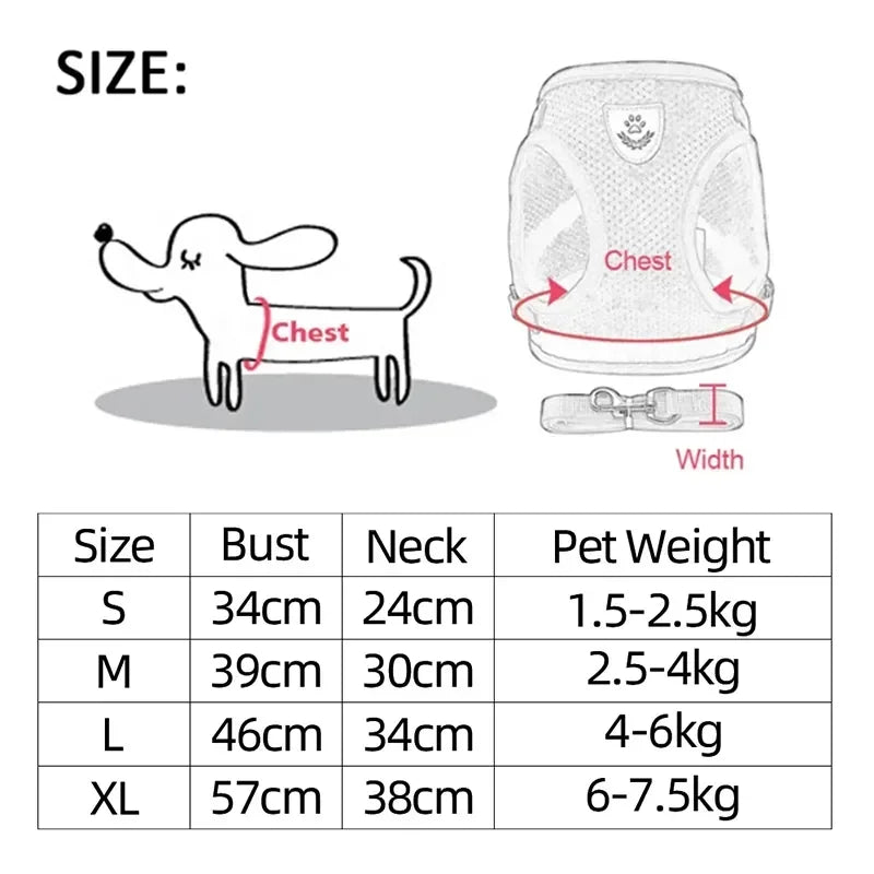 Polyester Adjustable Mesh Harness & Walking Leash