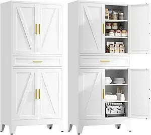 71" H Farmhouse Metal Kitchen Storage Cabinets,Blue Pantry
