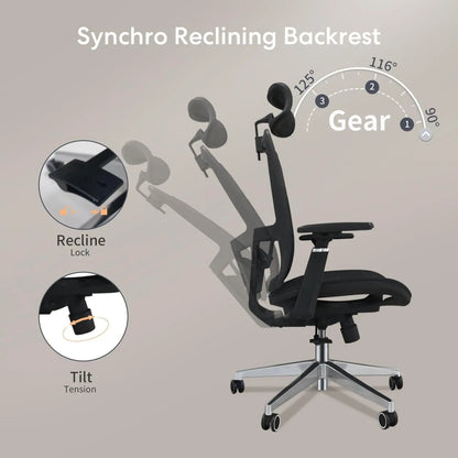 New Ergonomic Adjustable Lumbar Support Chair 120°Tilt High Back with Soft Flip Up Arms