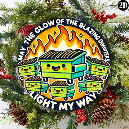 8x8" Vintage 'Dumpster Fire' Metal Sign,