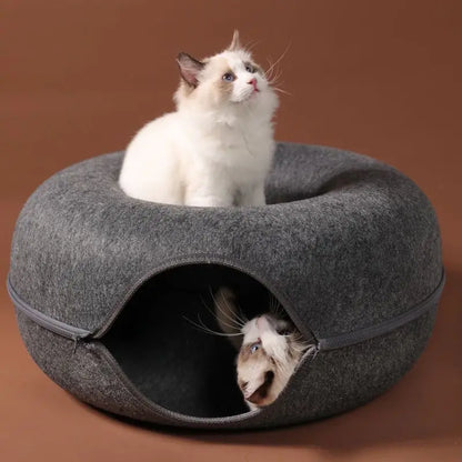 Donut Cat Bed Interactive Tunnel Pet Felt Indoor  House Kitten Training Toy