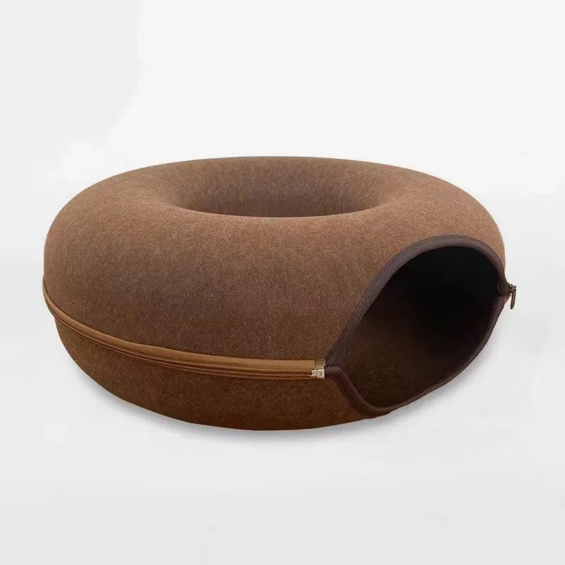 Donut Cat Bed Interactive Tunnel Pet Felt Indoor  House Kitten Training Toy