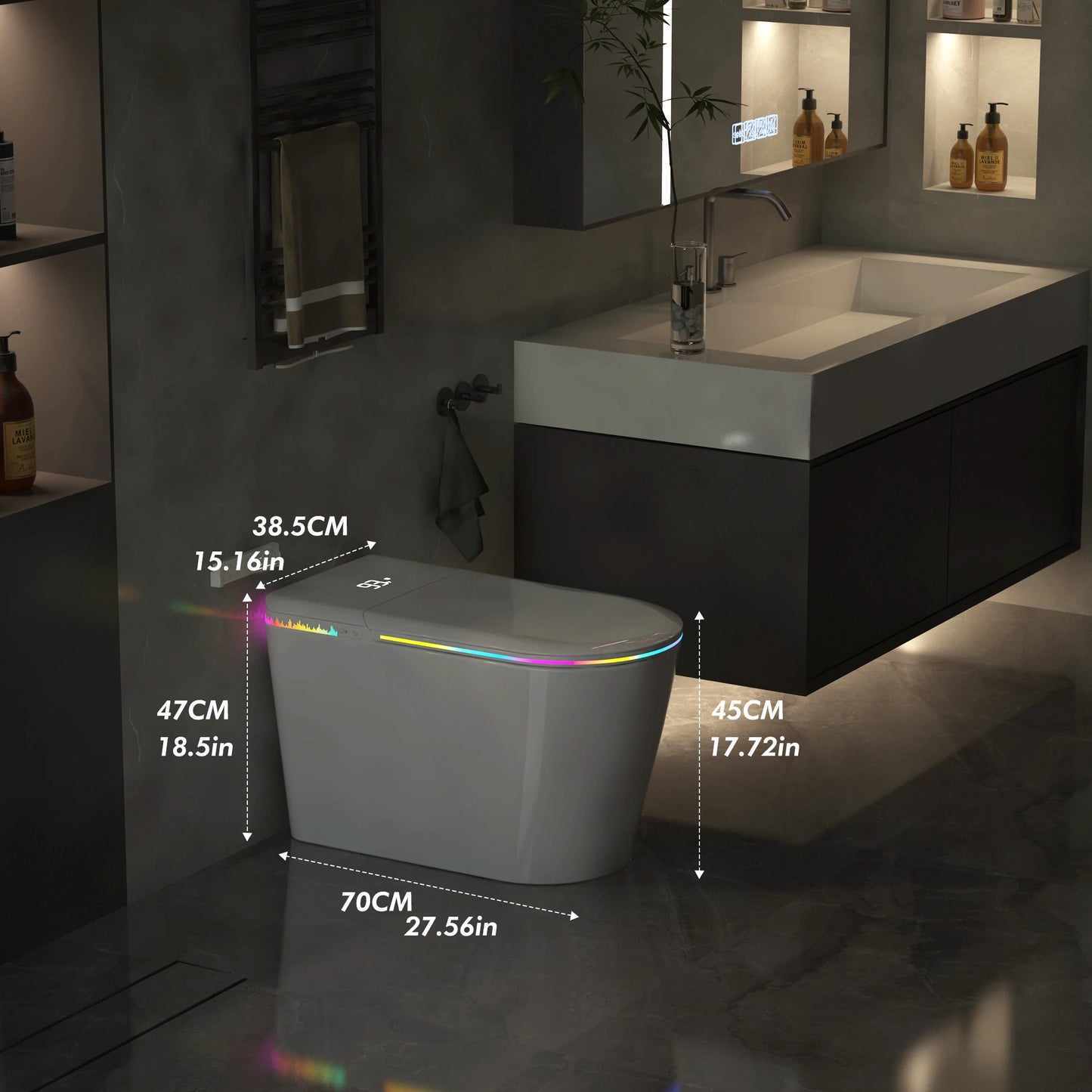 SmartToilet Heated Seat, Adjustable Water, Self - Cleaning Nozzle, Auto Lid, Warm Air Dryer, LED Display