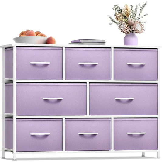 Dresser with 8 Drawers Steel Frame, Wood Top & Handle, Fabric Bins