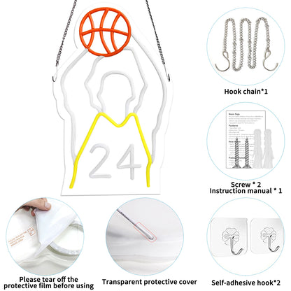 Dimmable LED Neon Sign for Wall Decoration, Sports Basketball Sign