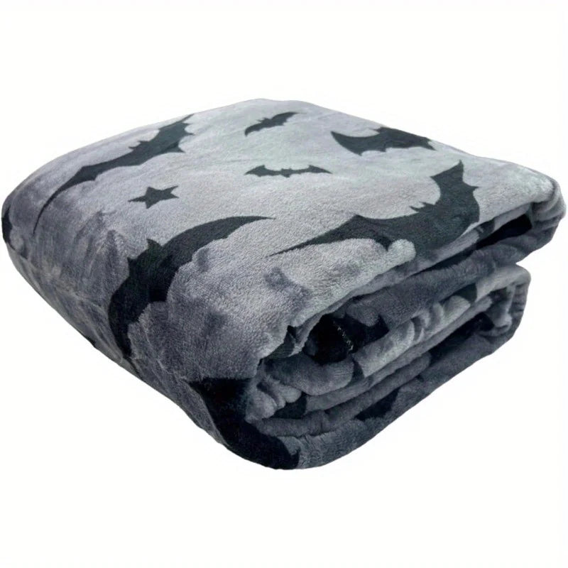 Black and Gray  Throw Blanket - Bats on Velvet Soft Fleece, Extra Large 70"x50"