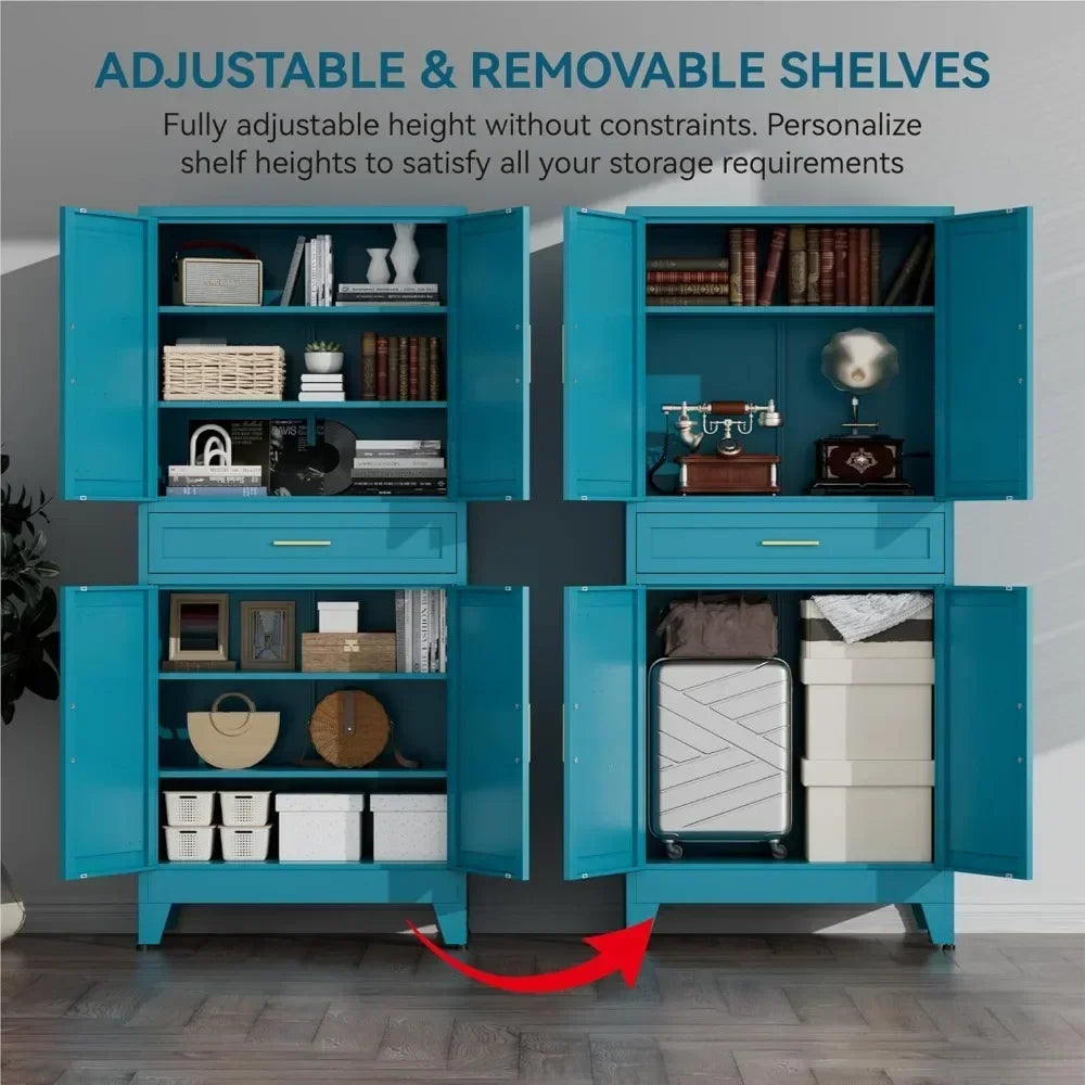 71" H Farmhouse Metal Kitchen Storage Cabinets,Blue Pantry