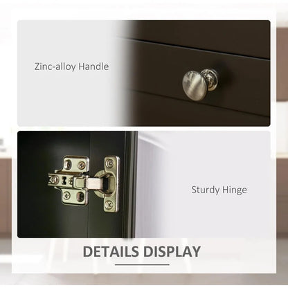 47" Sideboard Buffet With Rubber Wood Top, Glass Door,  Drawers, Adjustable