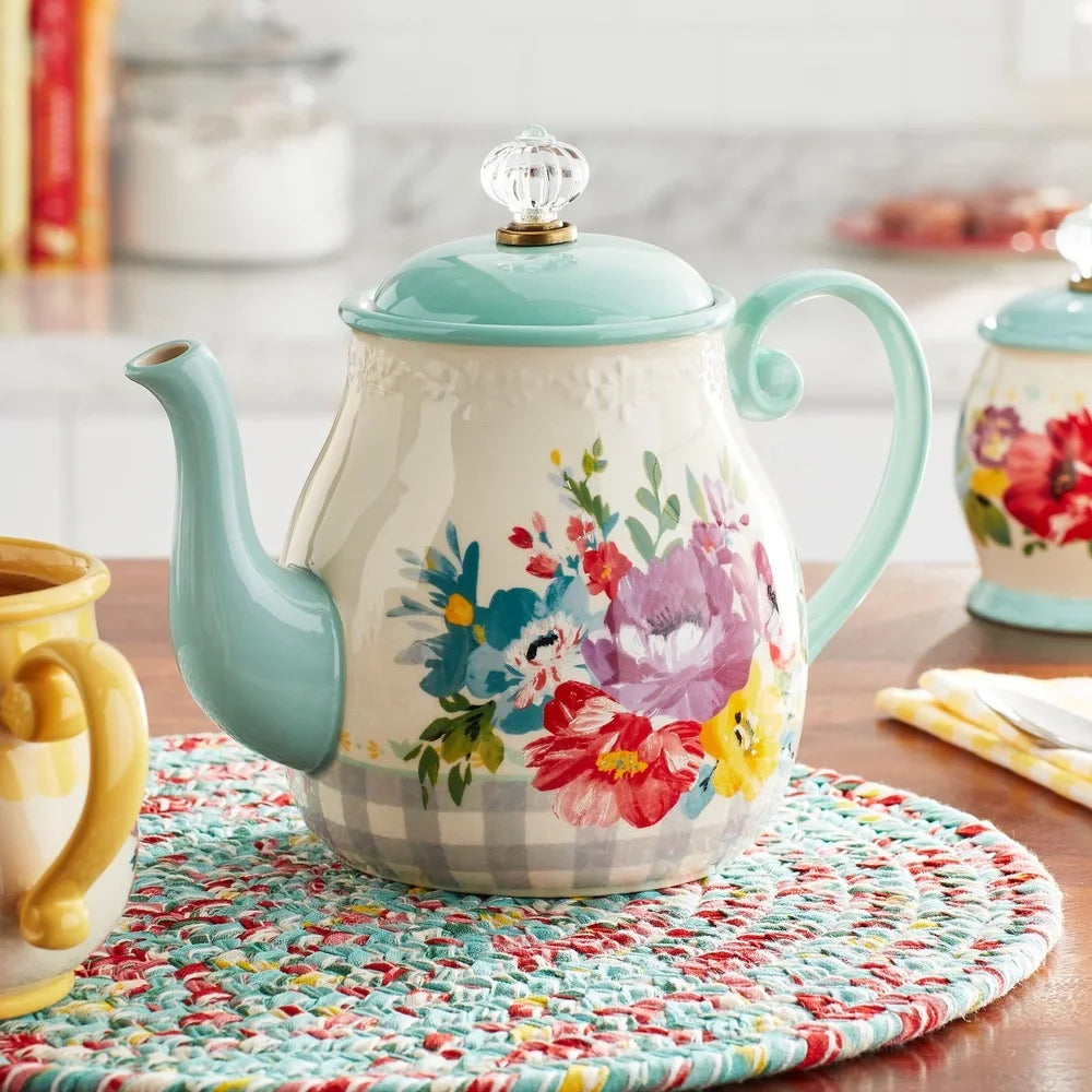 Vintage Floral Ceramic Tea Pot Dishwasher Safe  Gift Tea Lovers Stylish Home Essentials
