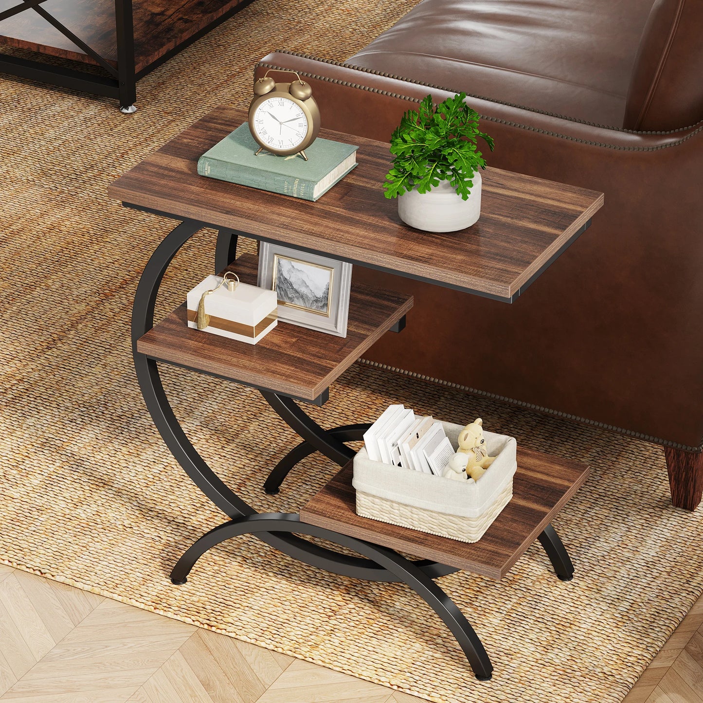 C-Shaped End Table, 3-Tier Small Table