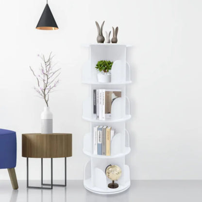 Wood White 4-layer Rotating Bookshelf Children Bookcases
