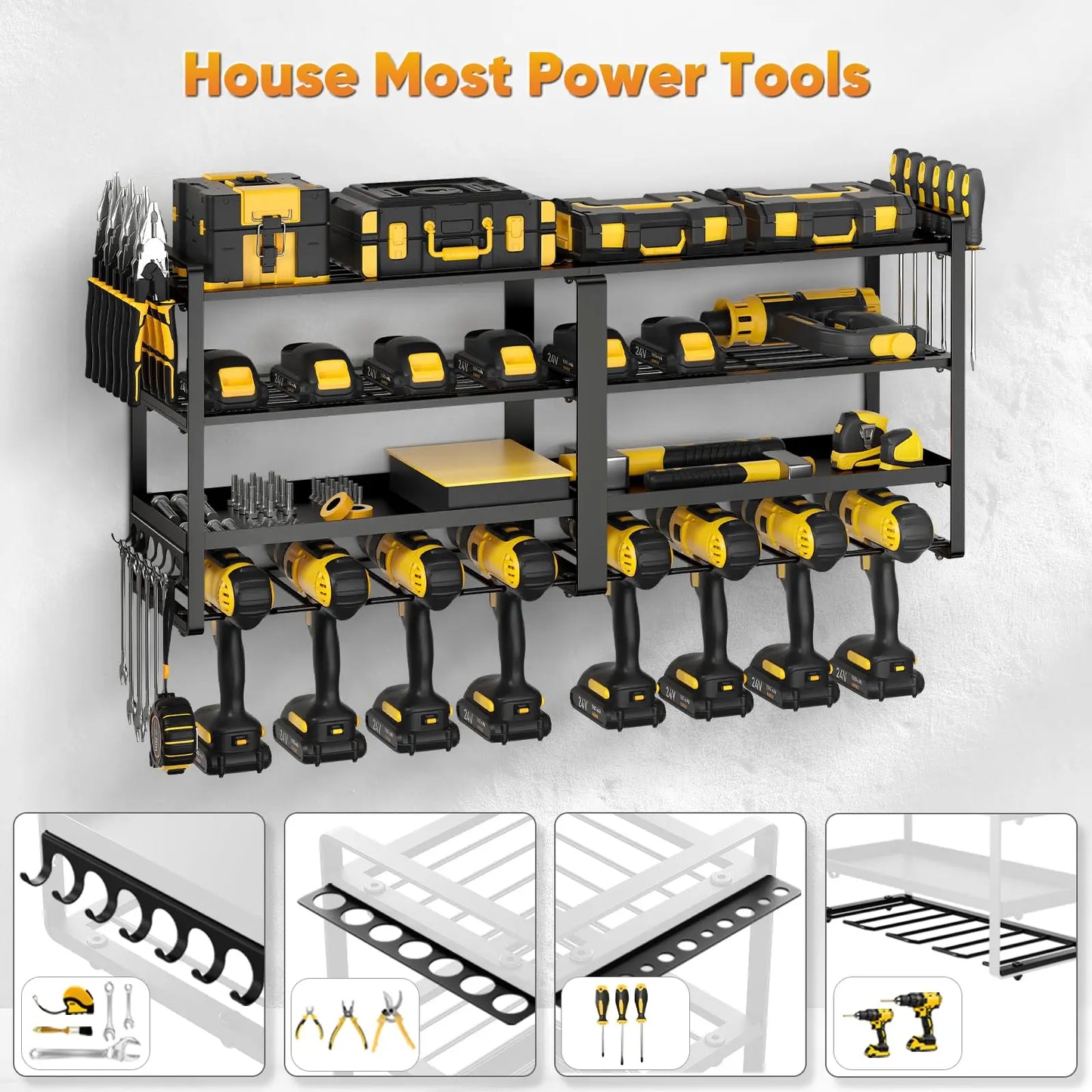 Power Tool Organizer Wall Mount,  Heavy Duty Drill Holder, 4 Layer Garage and Storage,