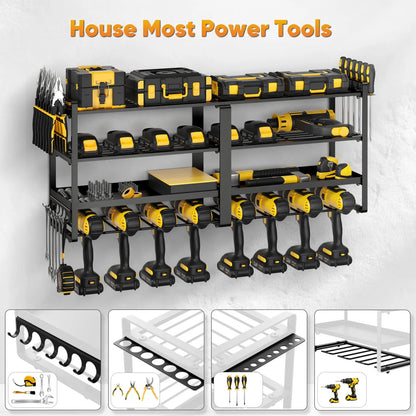 Power Tool Organizer Wall Mount,  Heavy Duty Drill Holder, 4 Layer Garage and Storage,