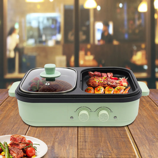 2-in-1 Hot Pot and Grill: Dual Heating Zones for Simultaneous Cooking,
