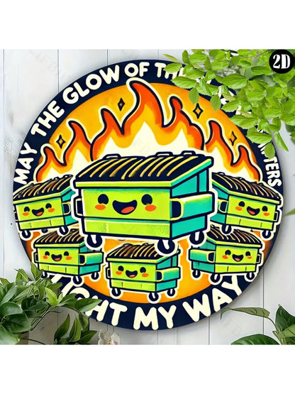 8x8" Vintage 'Dumpster Fire' Metal Sign,