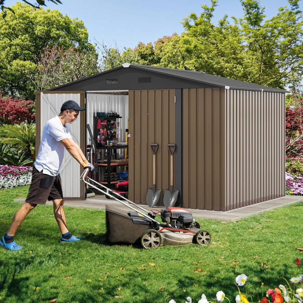 10x8ft Metal Outdoor Storage Shed, Waterproof  Unit with Lockable Door and Vents,