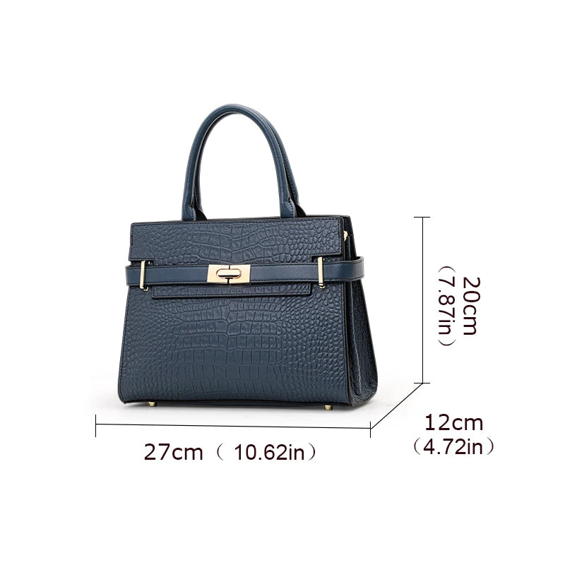 Luxury Crocodile Pattern Genuine Leather Women's Bag Large