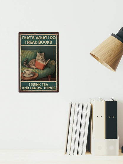 1pc Cat Metal Plaque, Retro