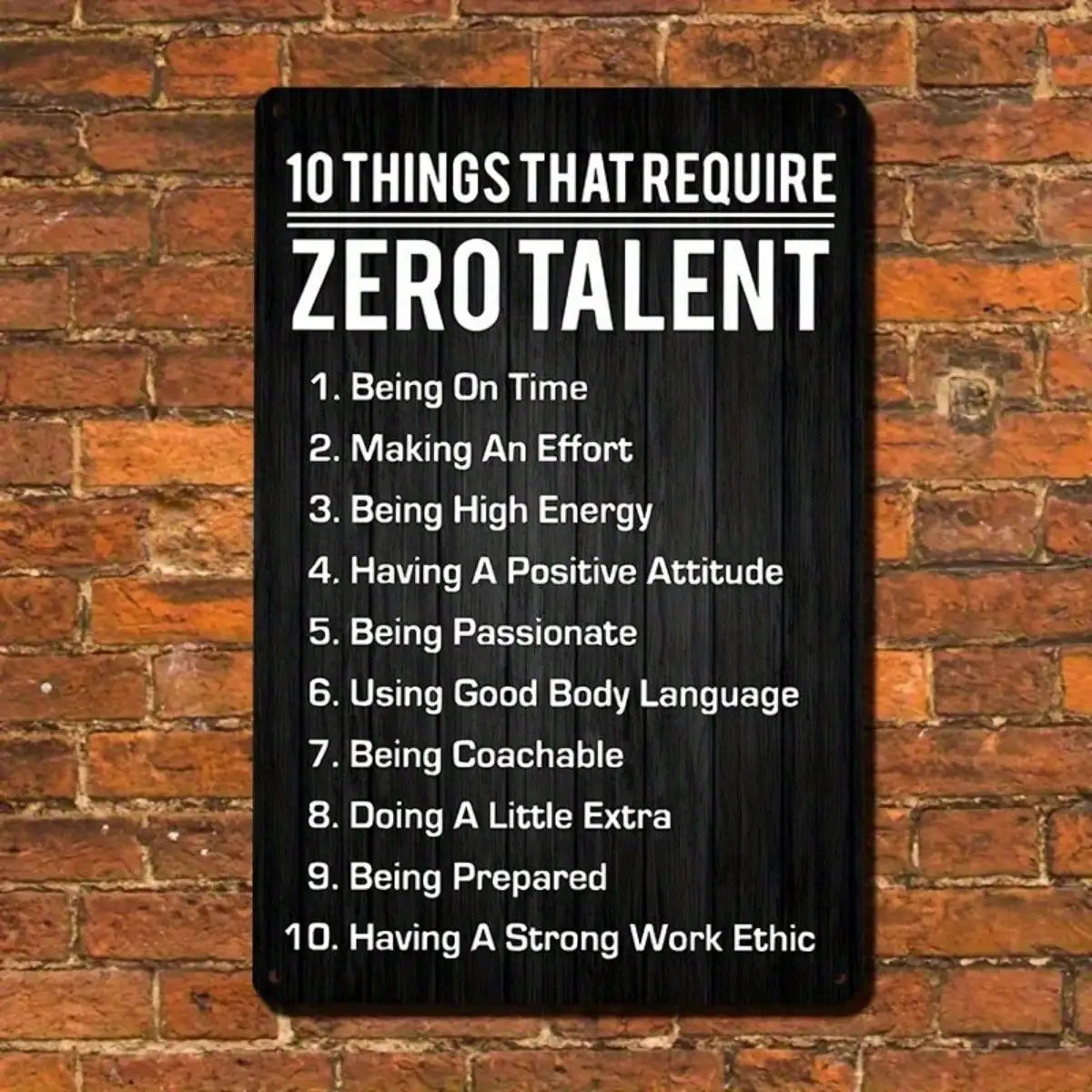 1PC Tin Sign Zero Talent List - Motivational Quote Wall Art, 8x12 Inches/20x30 Cm