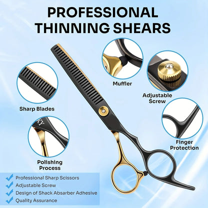 12PCS Salon-Grade Hair Cutting Kit, - Stainless Steel Barber Shears,