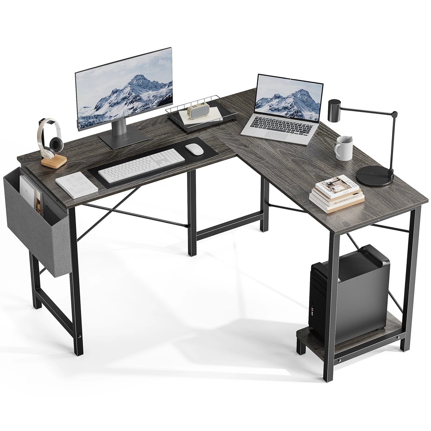 Gaming Corner 50 Inch Office Writing PC Wooden Table with CPU Storage Shelf & Side Bag