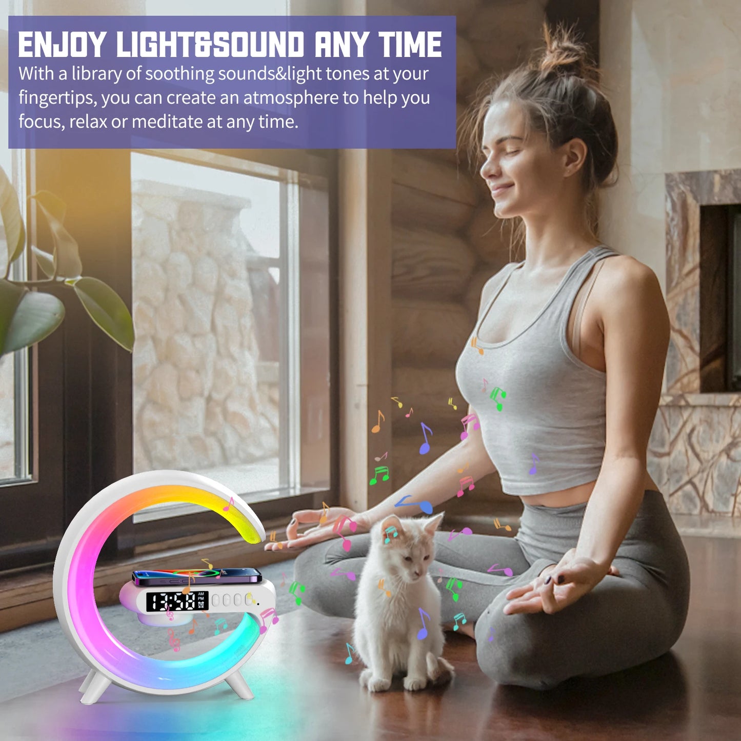 Wireless Charger Pad Stand Speaker TF RGB Night Light 15W Fast Charging Station for iPhone