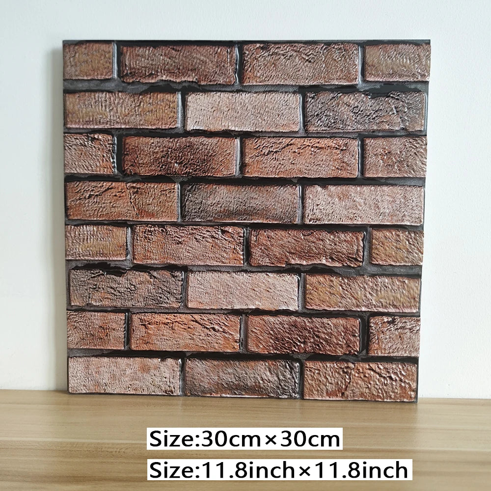 20PCS Of Brown Brick Pattern Self-adhesive Wall Sticker,3D Foam Panel,