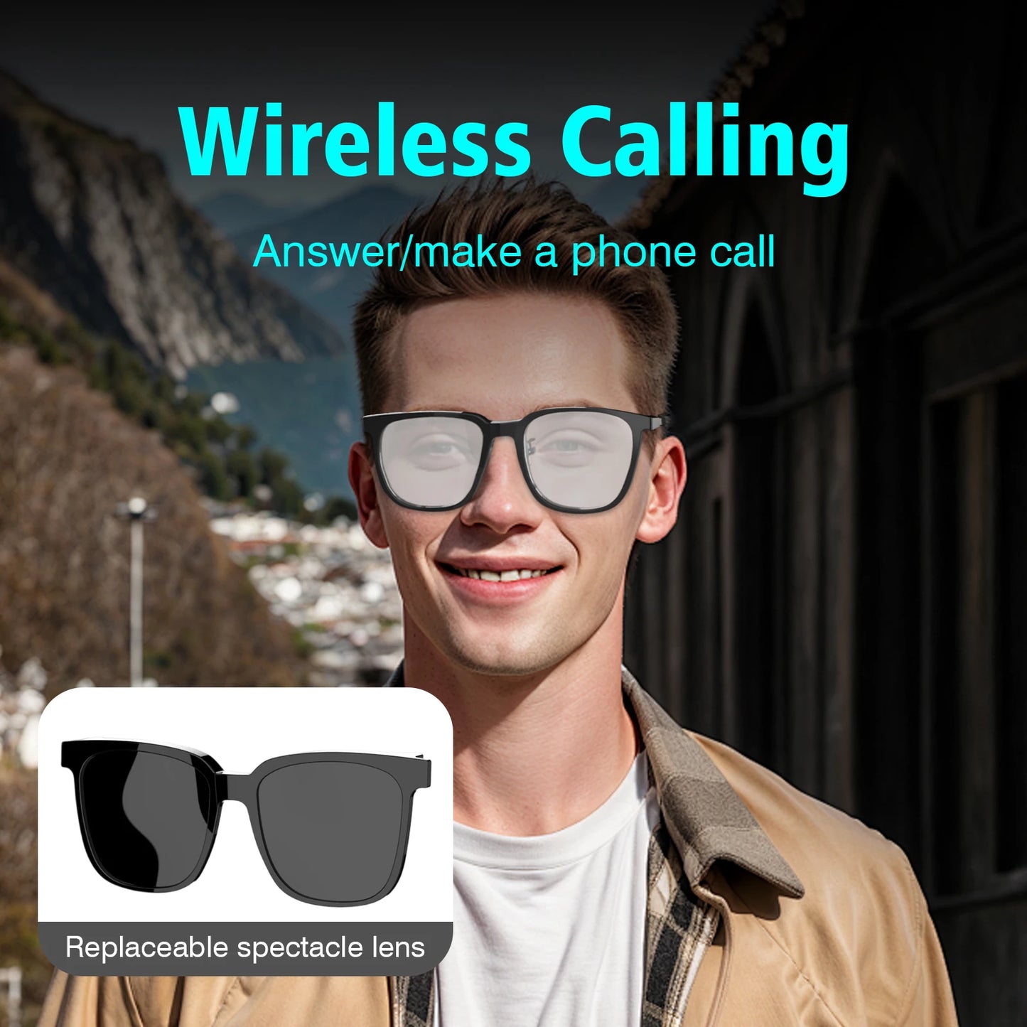 Wireless smart glasses with music playback and wireless calling