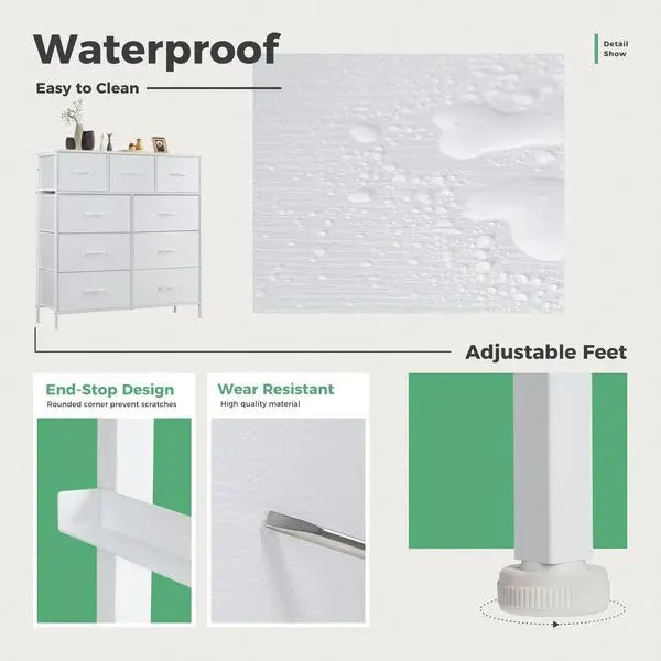 Dresser 9 Fabric Storage Drawer Wardrobe Tall Chest Organizer