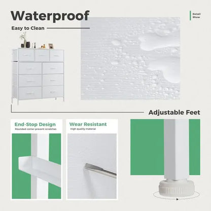 Dresser 9 Fabric Storage Drawer Wardrobe Tall Chest Organizer