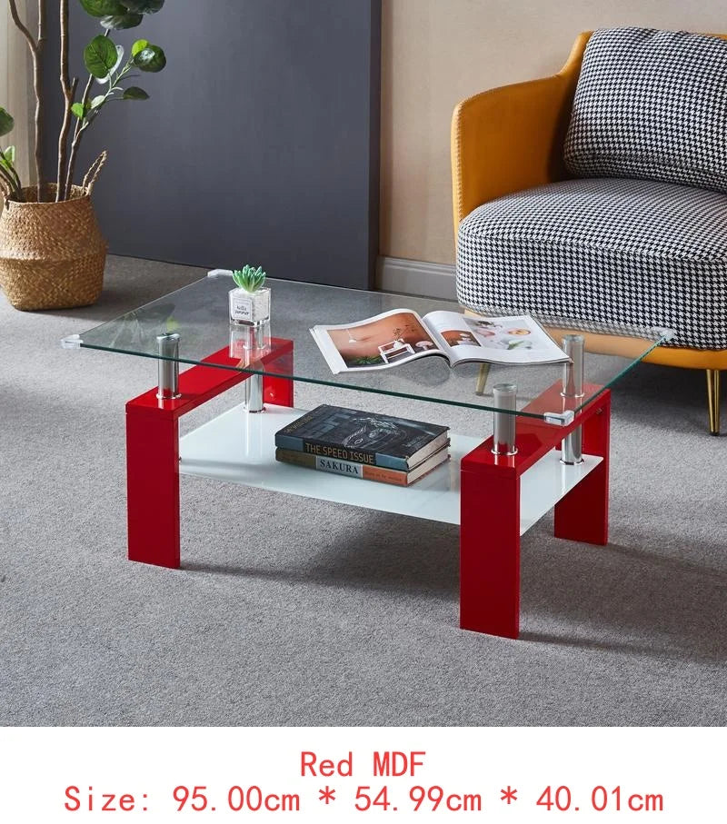 Red Rectangular Coffee Table with Double Layer Storage Shelf