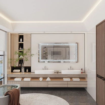 LUVODI Large Silver Sparkly Crystal Rhinestone Diamond Frameless Vanity Mirror