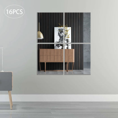 16 PCS Home Gym Mirror Tiles, 14'' x 12'', Large Frameless Wall Mirror