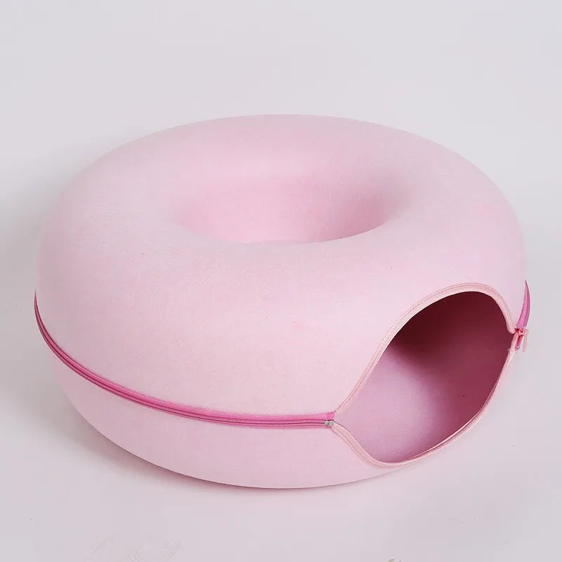 Donut Cat Bed Interactive Tunnel Pet Felt Indoor  House Kitten Training Toy