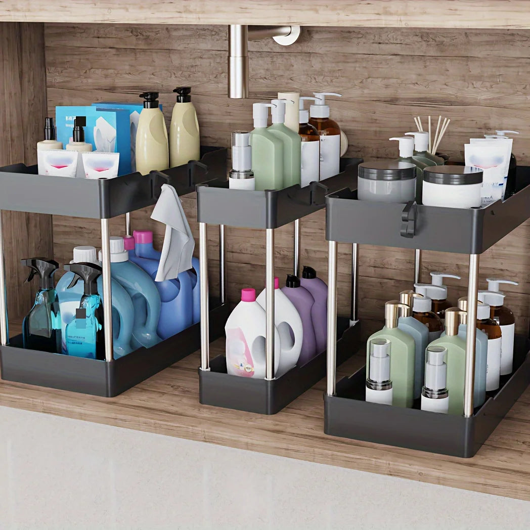 3pcs Under Bathroom Sink Organizers – Countertop Storage Racks for Cosmetics