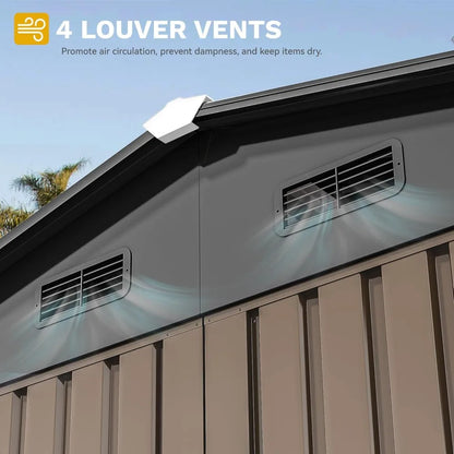 10x8ft Metal Outdoor Storage Shed, Waterproof  Unit with Lockable Door and Vents,