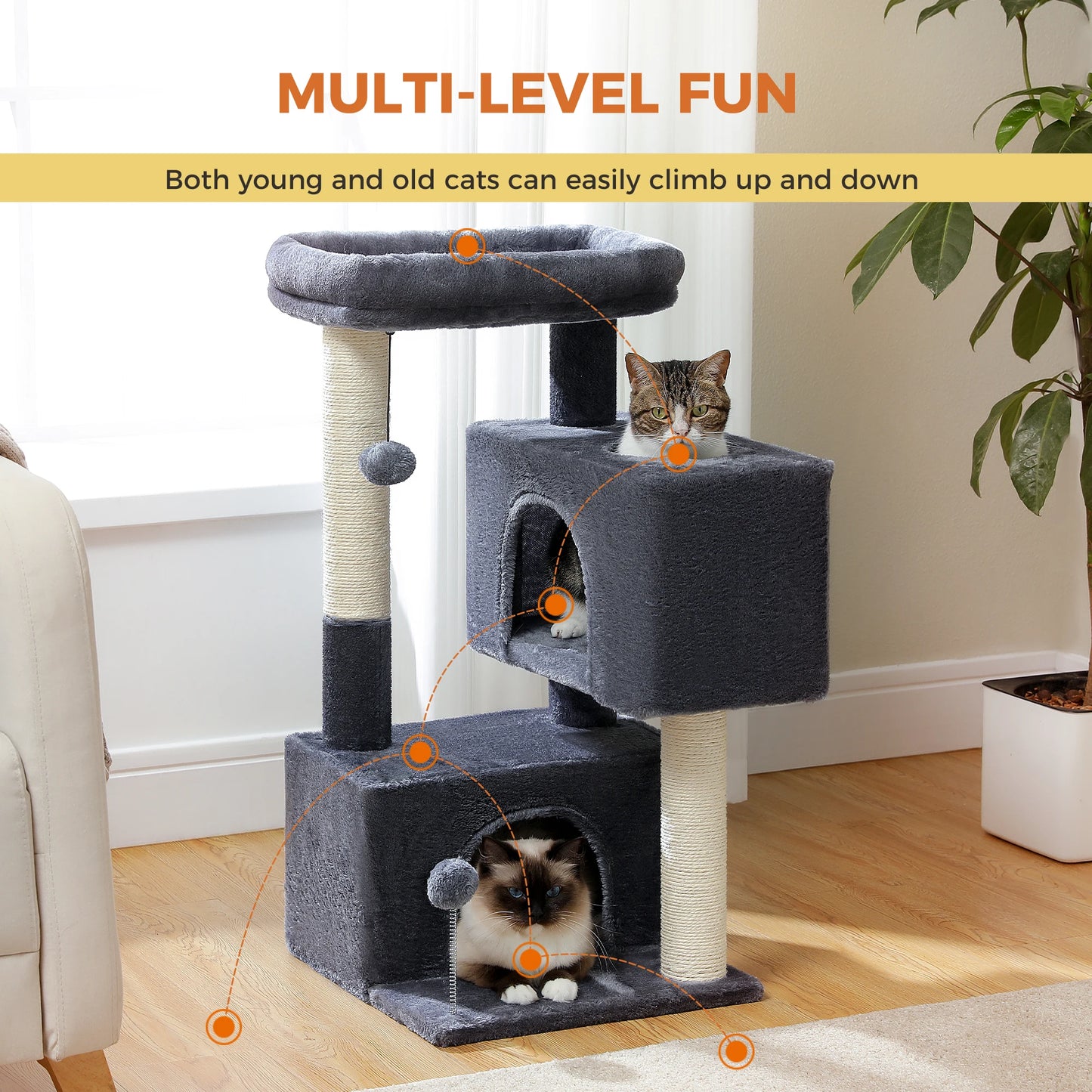 Multi Level Cat Tree Tower,  Large Condo for Indoor Kitten Bed