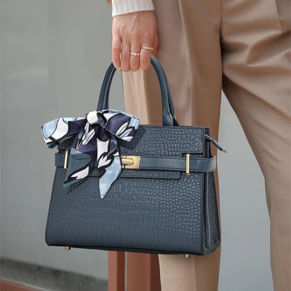 Luxury Crocodile Pattern Genuine Leather Women's Bag Large