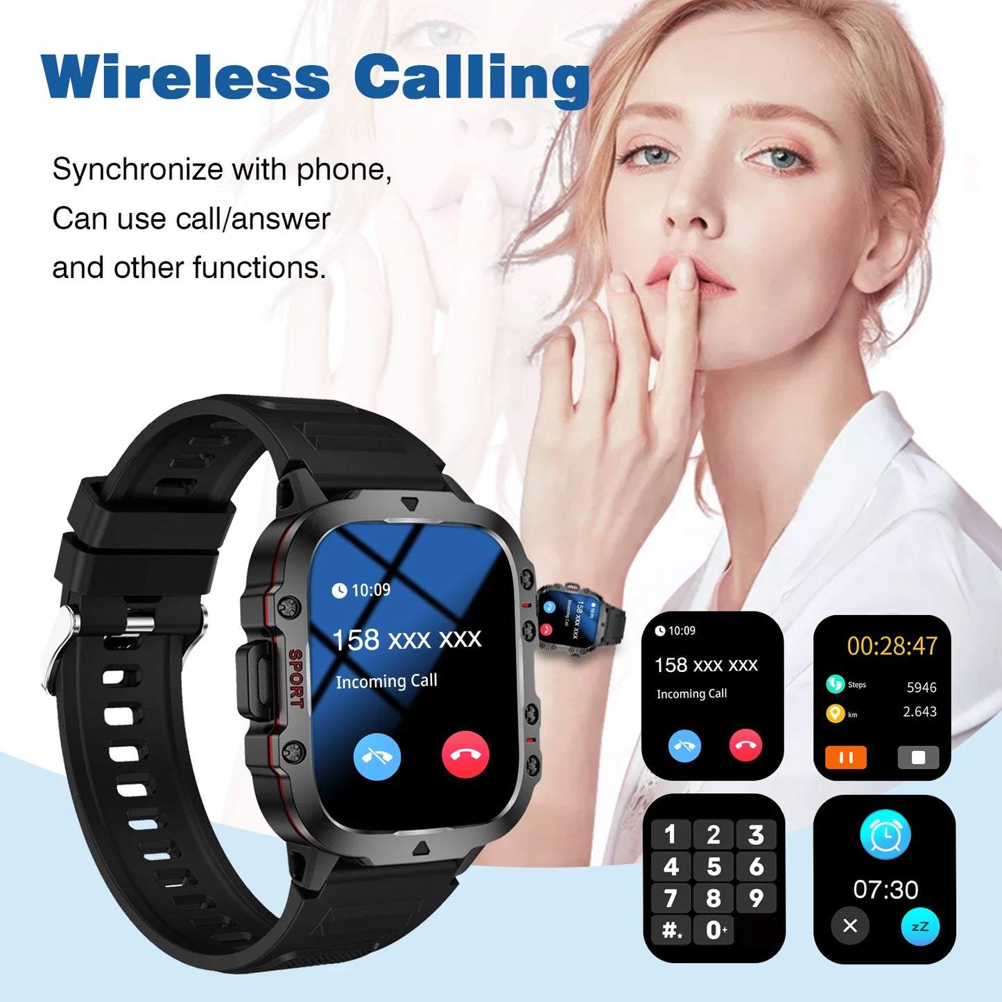 Smart Watch With Flashlight Function, Suitable For Iphone And Android Phones