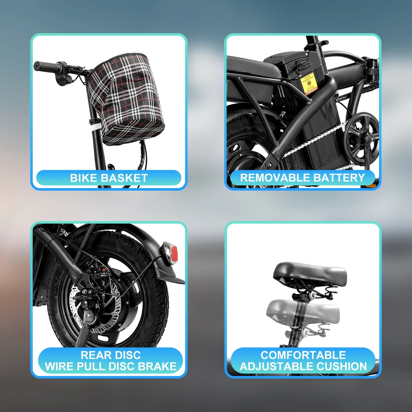 14inch Electric Bike, 20 MPH,48V Removable Battery,400W Motor, Adult Folding Electric Bicycle