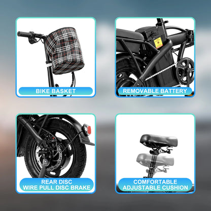 14inch Electric Bike, 20 MPH,48V Removable Battery,400W Motor, Adult Folding Electric Bicycle