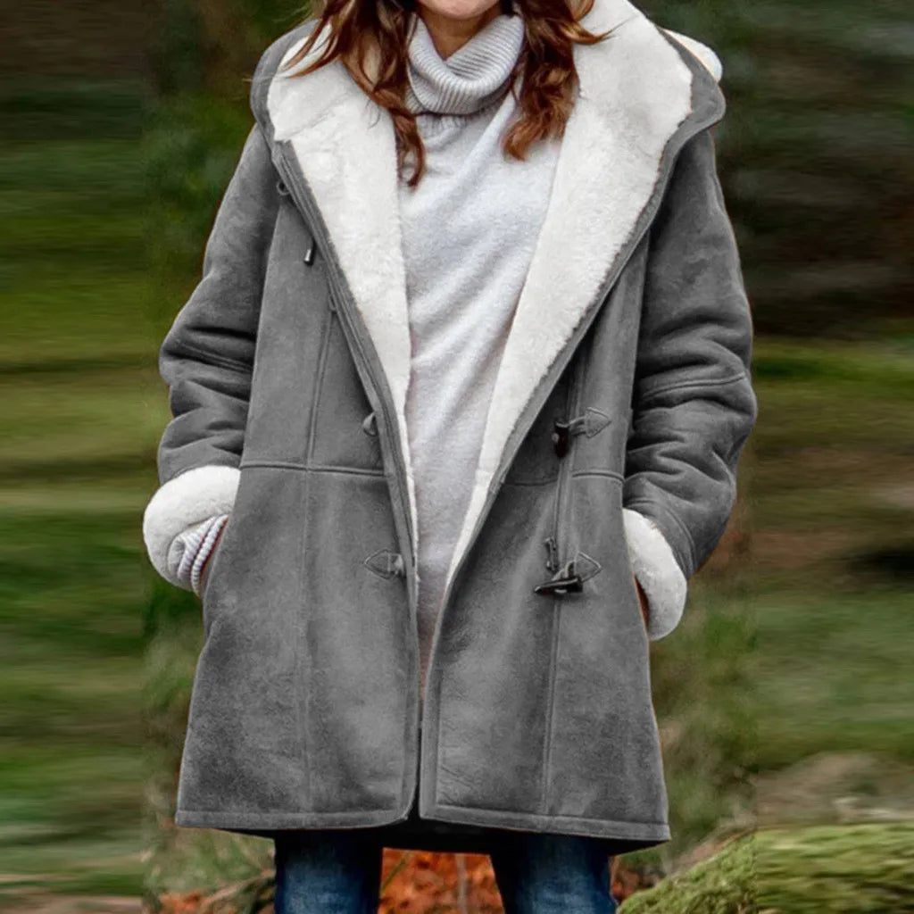 Ladies Hooded Warm OutwearCoat, Winter Plus Size Solid Velvet