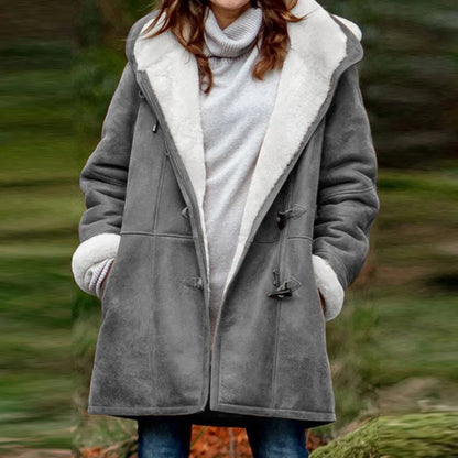 Ladies Hooded Warm OutwearCoat, Winter Plus Size Solid Velvet