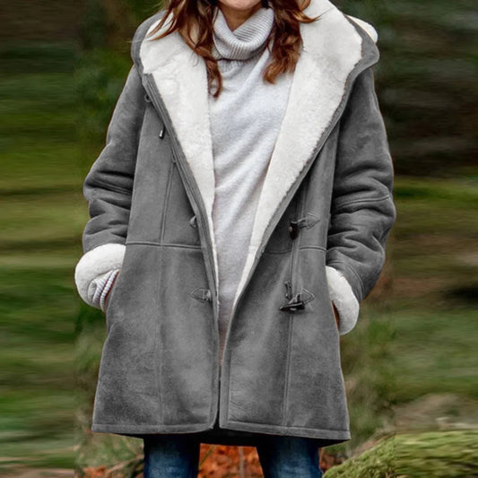 Ladies Hooded Warm OutwearCoat, Winter Plus Size Solid Velvet
