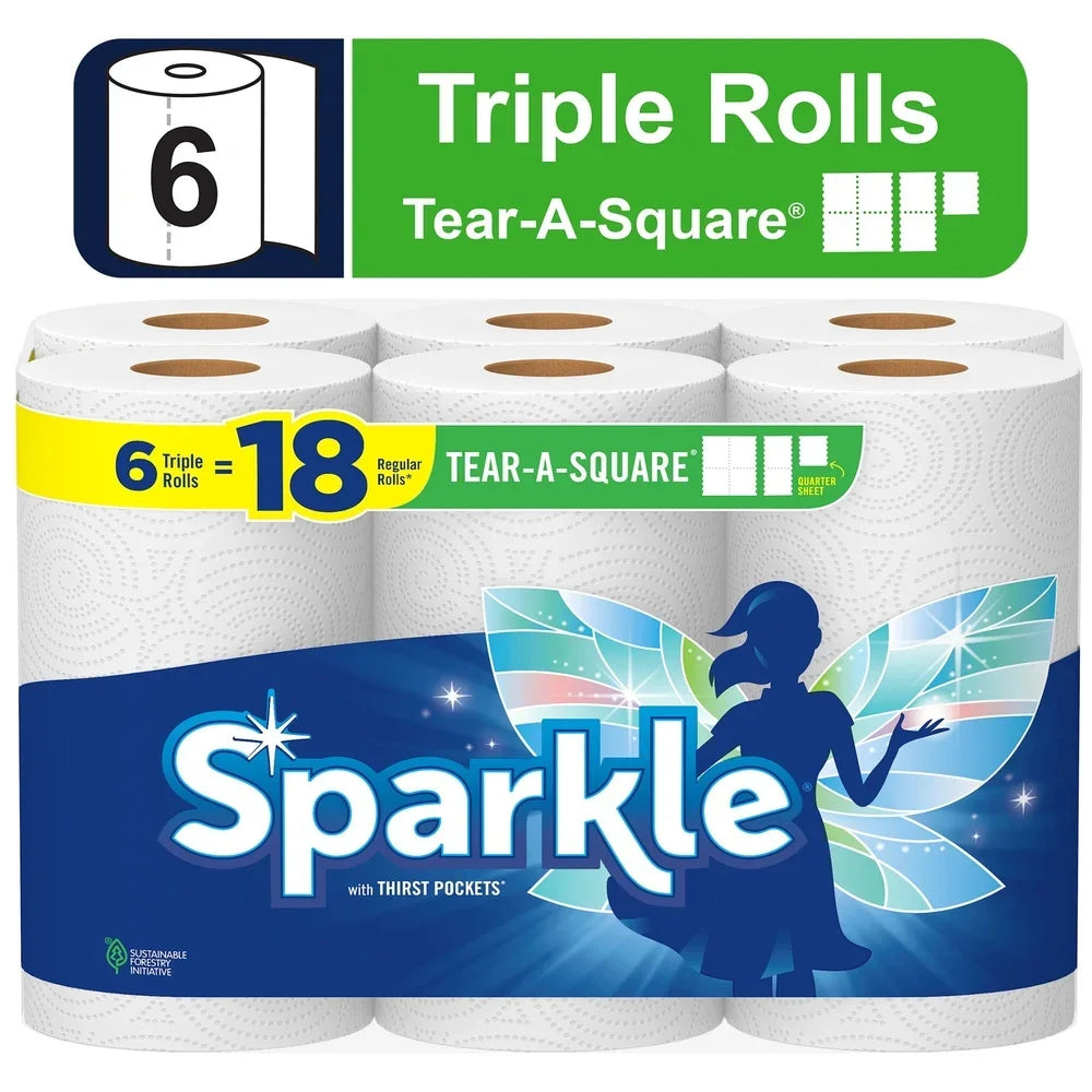 Paper Towels 6 Rolls 165 Sheets Multi-Size Absorbent Perforated